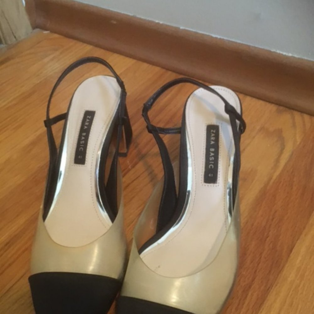 Zara basin black satin sling back pump